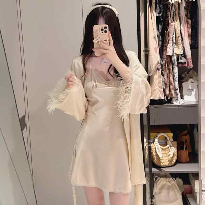 吊帯スリップ 女性用 シルク スリップドレス レース ホームウェア スリープウェア 背中開き セクシー 純欲スタイル Vネック 超薄手 接触冷感 香槟米 白色 短丈 再生繊維 居家用 四季通用 かわいい カジュアル 軽量 伸縮性