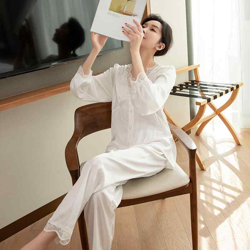 女性用 夏用 接触冷感 シルク風 薄手 ルームウェア セット 長袖 短袖 Vネック パフスリーブ 透気性 快適 軽量 涼爽 外出可能 睡眠着 ホームウェア ピンク ブラック ホワイト グリーン ワインレッド ポリエステル 再生繊維 ハイエンド ラグジュア