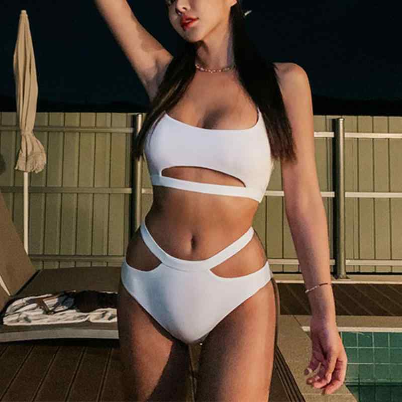 Two-Piece - レディース ビキニ セパレート 水着 セクシー スリムフィット 胸寄せ 高腰 腹隠し ハルタネック 吊り紐 無袖 女性用 ジャカード ニット ポリエステル 混紡 ライクラ 速乾 伸縮性 軽量 白色 ヒョウ柄 夏 プール ビーチ スイムウェア