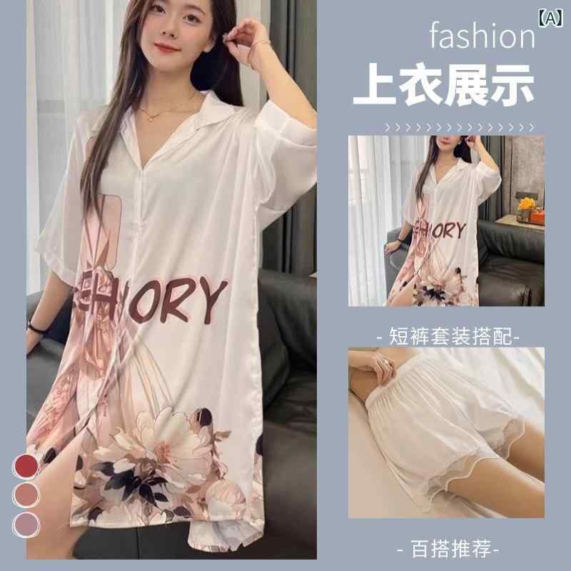 Other - レディース 夏用 短袖 開襟 接触冷感 薄手 トップス プリント ショートパンツ セット 透気性 吸湿速乾 涼感 快適 寝間着 ルームウェア カジュアル 家着 外出可能 少女向け 赤 黒 白 ピンク 花柄 動物プリント レース かわいい デザイン 再生繊