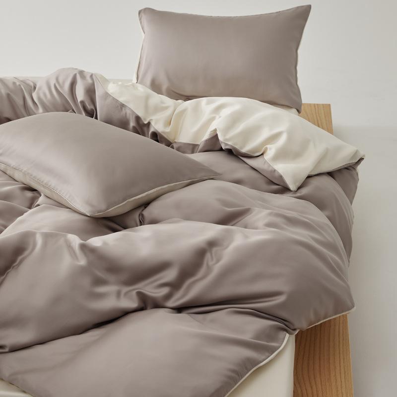 ベッドルーム 寝具セット 接触冷感 レイヨン素材 シーツ 枕カバー ベッドパッド 滑らかな肌触り 軽量 吸湿速乾 純色 モダン シンプル 通年使用 快適 寝室用品 4点セット