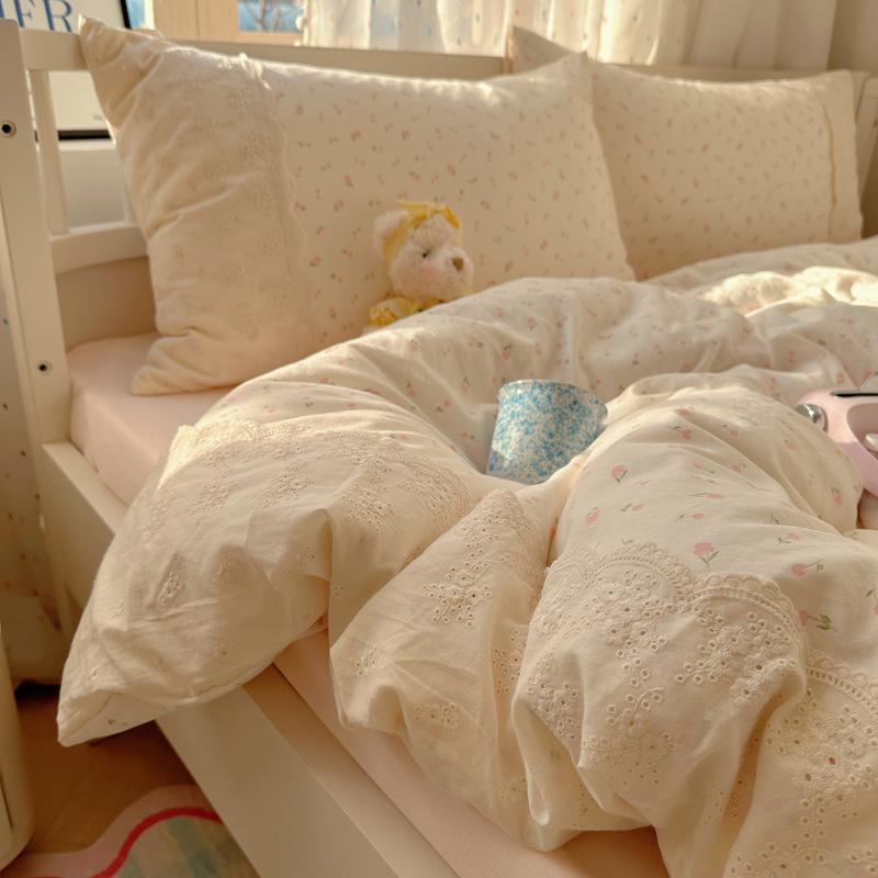 ベッドルーム セット 法式 フレッシュ プリント コットン 素材 花柄 レース 花辺 プリンセス 風 小花 プリント シーツ 枕カバー 活性染色 植物 花卉 幾何 模様 軽量 2000g 以上 1.2m 1.5m 1.8m 2.0m サイズ 対応 ベッド