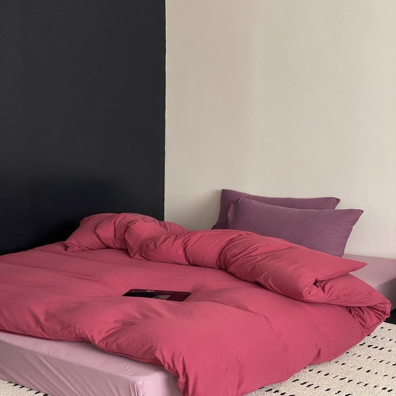 Gel Beds - ベッドルーム 寝具 セット 秋冬 日式 シンプル 切り替え デザイン Aクラス 天竺 コットン シーツ ベッドスカート 枕カバー 被罩 100% コットン 肌触り良い 吸湿速乾 軽量 暖かみ 通年 快適 寝具 フラットシーツ ピローケース クイーンサイズ