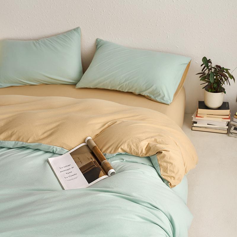 ベビー用 綿100% 赤ちゃん肌触り 寝具セット 4点組 通年使用 柔らかい天竺編み 純色パターン 現代シンプル 吸湿性 軽量 ベッドシーツ 枕カバー デュベットカバー 1.2m 1.5m 1.8m 2.0m 対応 クリームブルー ミルクイエロー アイボ