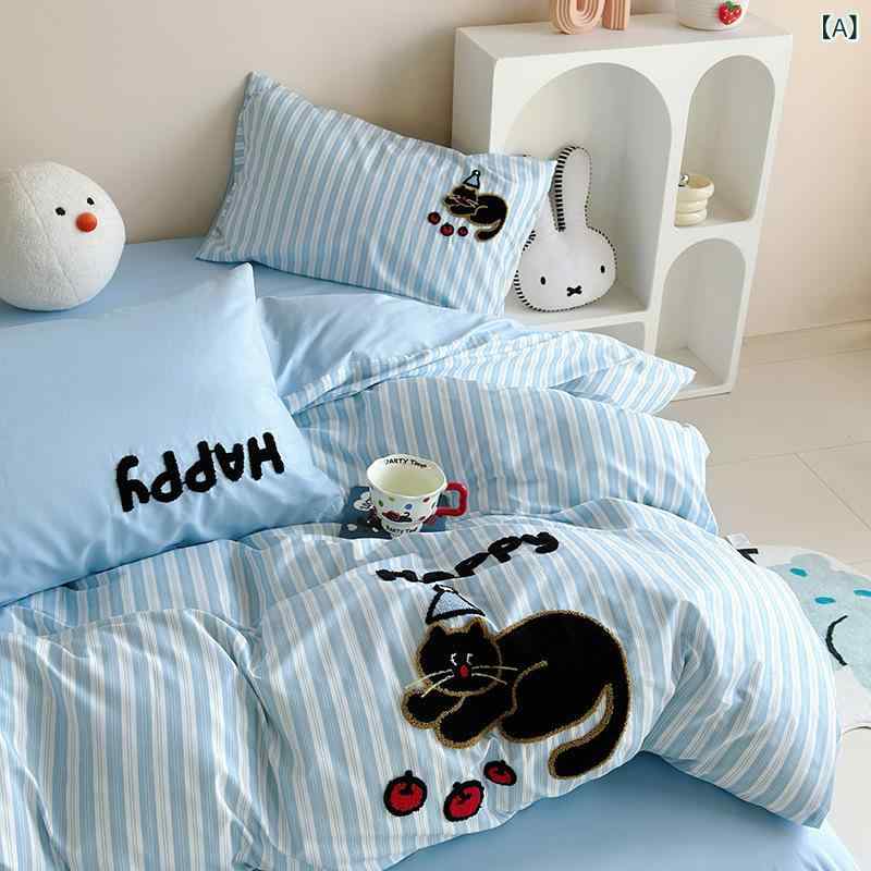 Gel Beds - 子供用 ベッドリネン セット かわいい 純綿 刺繍 カラフル ベッドカバー シーツ 枕カバー コットン 寝具 子供部屋 快適 柔らかい 斑点柄 ウサギ 猫 犬 モチーフ 1.2m 1.5m 1.8m 対応