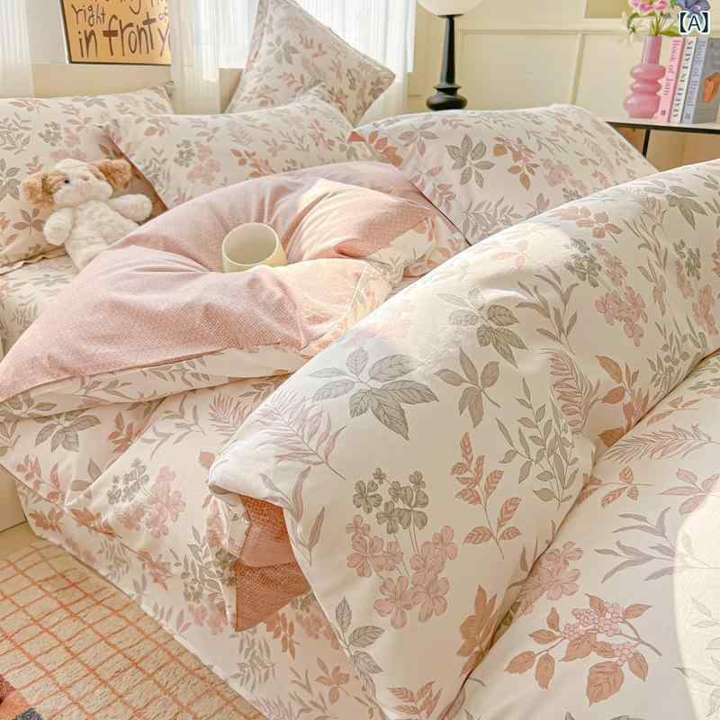 ベッドルーム セット 全棉 純棉 綿 100% 親肌 柔軟 快適 フィット 四季 通用 かわいい 学院風 カード 風 小清新 青春 風 ミルク 風 ins 風 幾何 模様 抽象 画 卡通 アニメ 植物 花 卉 萌 娃 動物 ベッドシーツ 式 ロック 庄園