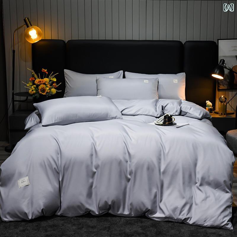 ベッドルーム 四件セット モダル ベッドシーツ 掛け布団カバー 枕カバー 純色 夏用 接触冷感 軽量 通気性 吸湿速乾 洗いやすい グレー系 オレンジ系 グリーン系 ブルー系 1.2m 1.5m 1.8m 2.2m 対応