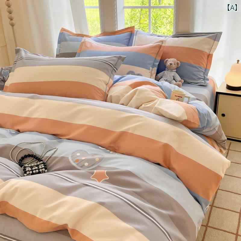 Gel Beds - 秋冬 ベッドリネンセット 男性用女性用 四件セット 純綿 加厚 フリース加工 保暖 柔軟 親肌 蓄熱 現代 シンプル 軽量 硬包装 条紋 星空 幾何 植物 花柄 緑系 ベージュ グレー ベッドシーツ 枕カバー 掛け布団カバー 1.5m 1.8m 2.0m