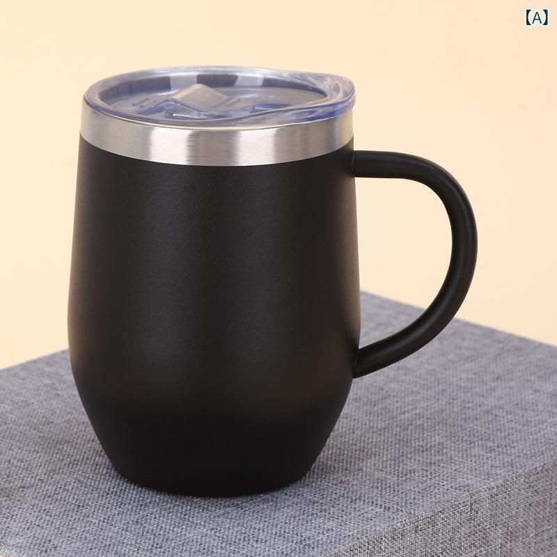 保温カップ メンズ レディース U型手柄 ミニ ビールカップ 12oz 小容量 304ステンレス内胆 201ステンレス外殻 6時間保温 かわいい 大肚型 ブラック ホワイト ブルー ピンク パープル レッド 日常使い 通勤 軽量 接触冷感