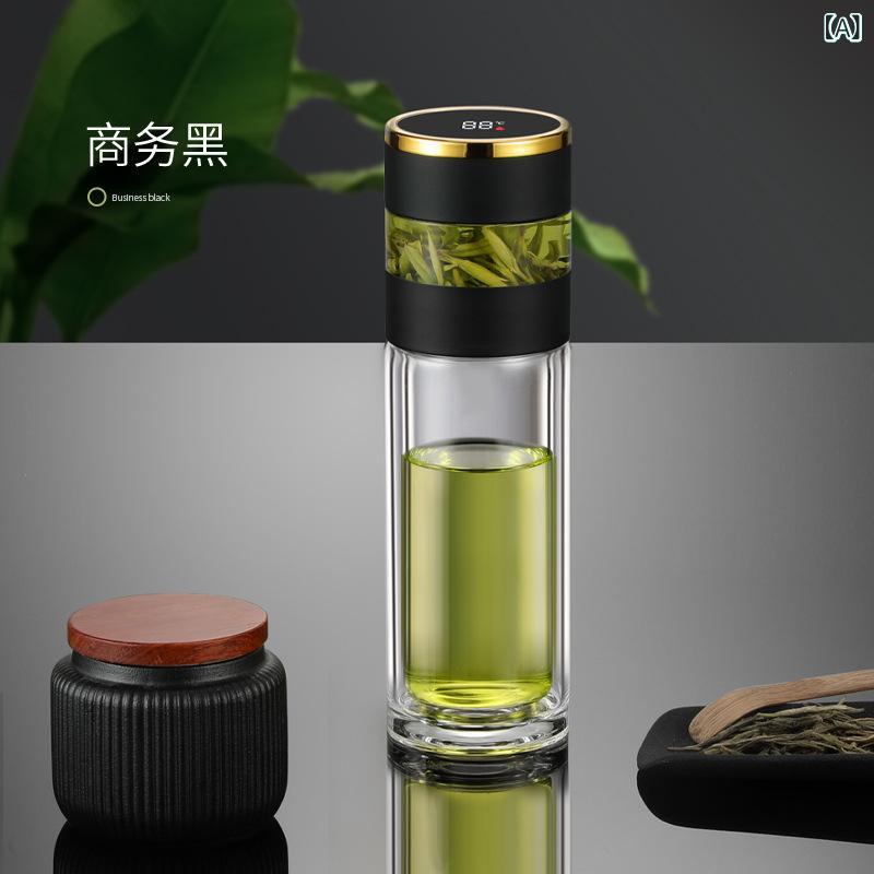 ガラス 保温カップ 茶水分離 ダブルウォール 家用 車載 携帯 350ml ブラック ホワイト ブルー ピンク セラミック 礼品 ステンレス 厚手 加厚 保温 茶漏 付き 直筒 形状 新中式 スタイル 女性用 男性用 ユニセックス 学生 老人 向け 旅行