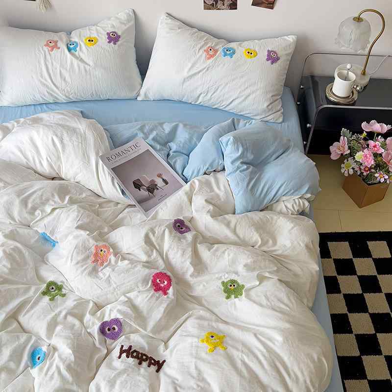 ベッドルーム セット かわいい 風 親肌 水洗 綿 ベッドシーツ 掛け布団カバー 枕カ...