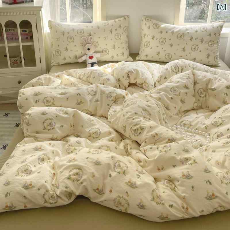 ベッドルーム 四件セット 接触冷感 ダブルレイヤー ガーゼ シーツ 枕カバー ベッドカバー 花柄 植物モチーフ かわいい動物柄 ストライプ ドット 軽量 吸湿速乾 通気性 現代風 シンプル ナチュラル 綿混 再生繊維 シングル ダブルサイズ 寝室用 快適