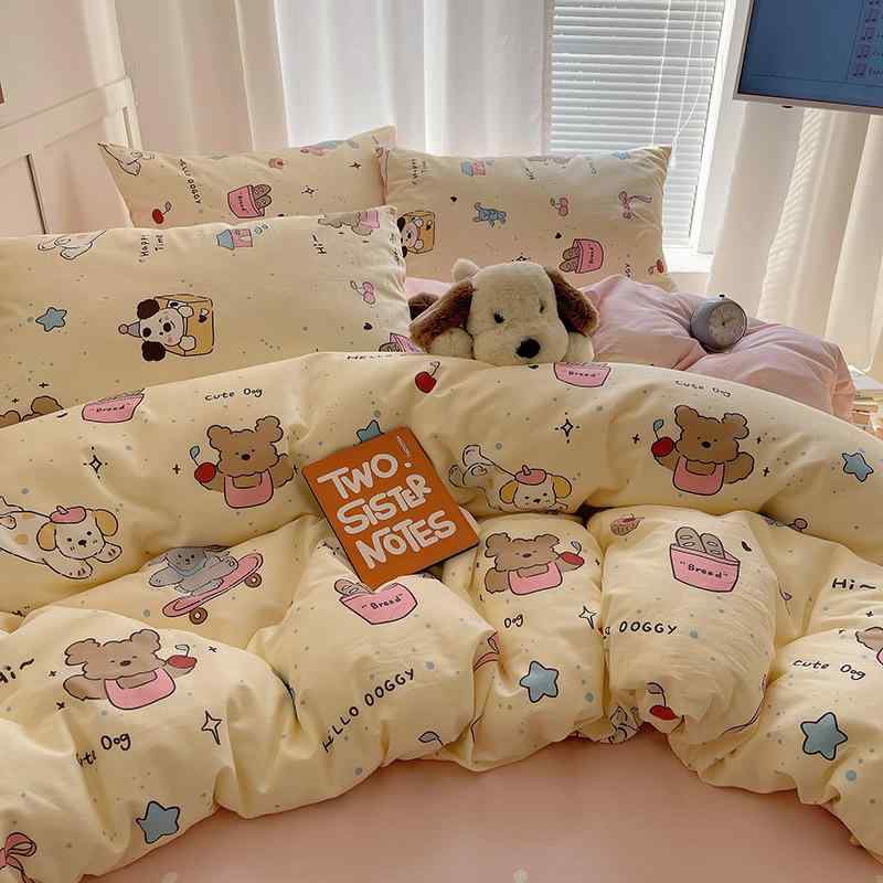 ベッドルーム 寝具 セット レディース キッズ かわいい 花束猫 猫 柄 純綿 コットン 全棉 布団カバー 枕カバー シーツ ベッドシーツ 1.5m 1.8m ダブル サイズ 対応 活性染色 斜紋織り 軽量 吸湿速乾 通気性 良い 子供部屋 寝室 インテ