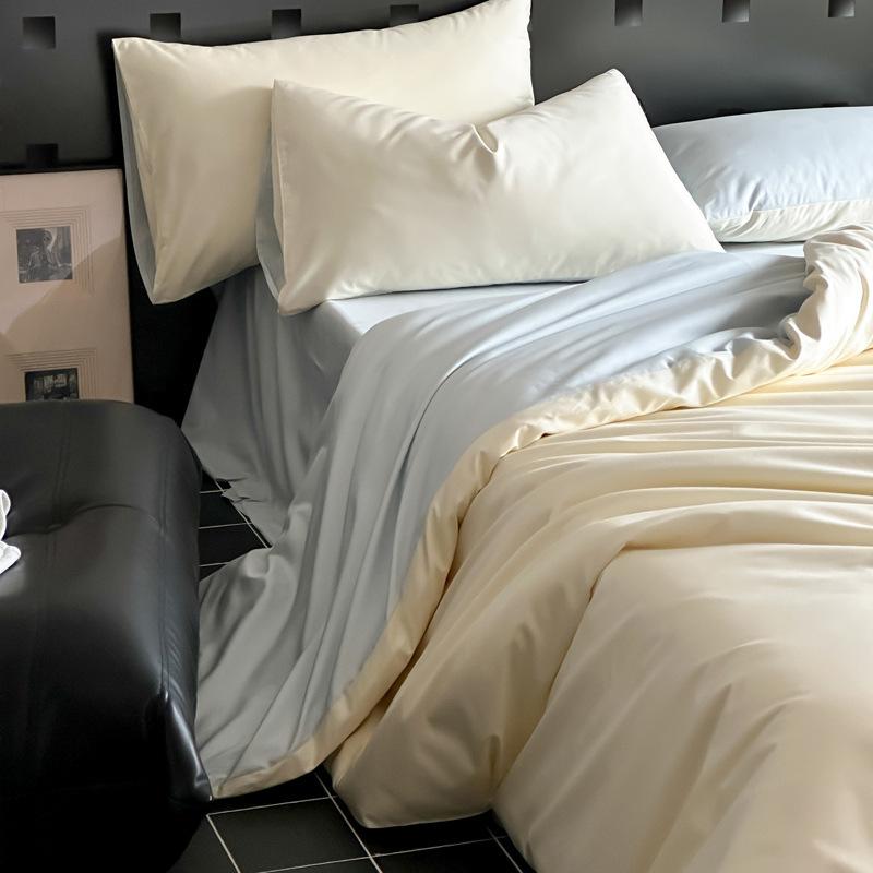 ベッドリネンセット 純色 長繊維綿 100支 活性染色 綿100% 母婴級 柔らか素材 吸湿速乾 通年使用 ピンク ブルー グリーン グレー ベージュ 紫 ベッドシーツ ベッドカバー ピローケース 4点セット 1.5m 1.8m 2.0m サイズ対応 シ