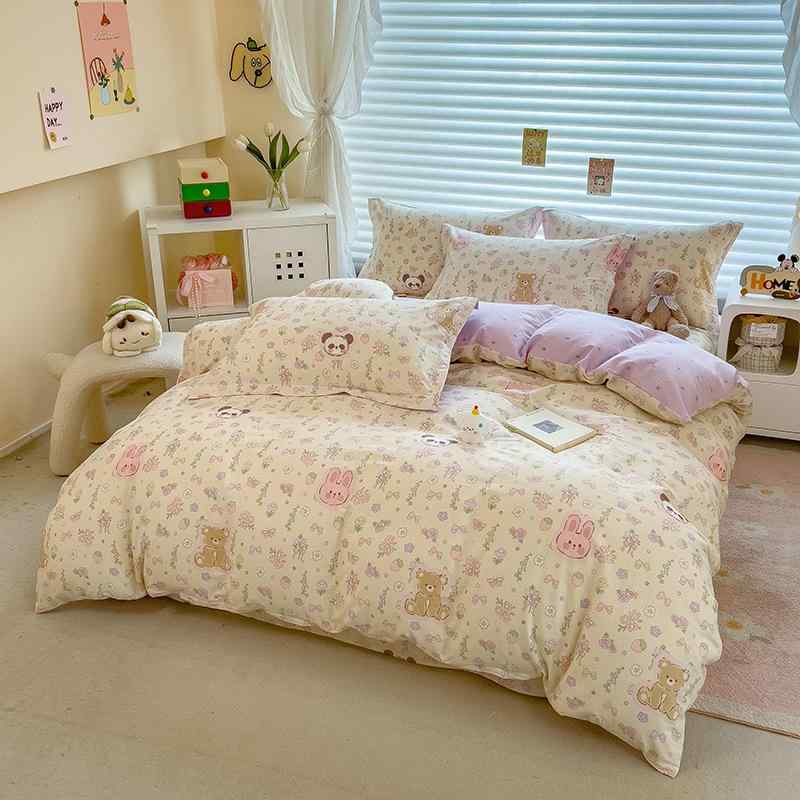 キッズ ベビー 男の子 綿 100% プリント ベッドリネン 四件セット 宇宙飛行士 カード かわいい カートゥーン 植物 花柄 ベッドシーツ 枕カバー 掛け布団カバー 活性染色 斜紋織り 柔らかい 通気性 子供部屋 寝具 日常使い