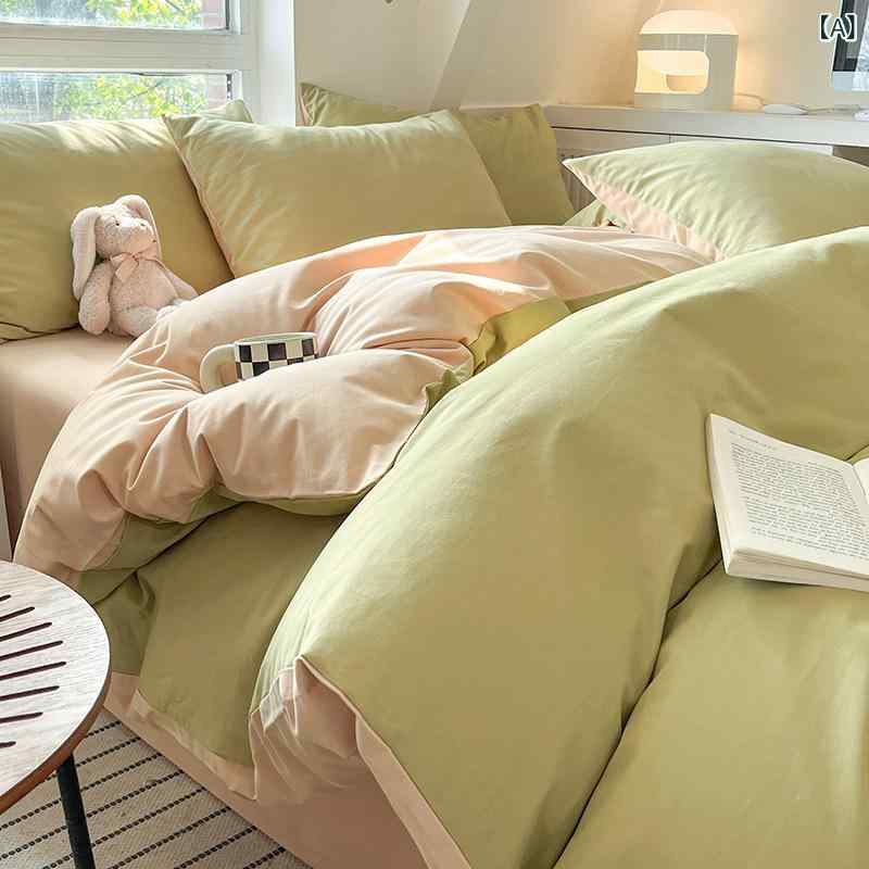 Other - ベッドシーツセット 日系シンプル 洗い加工綿 無地 厚手 磨毛加工 防ダニ 肌触り良い 四季通用 学生寮向け シングル ダブル ベッドカバー 枕カバー カラーバリエーション グリーン グレー ブルー ピンク パープル ベージュ ミント イエロー ナチュラ