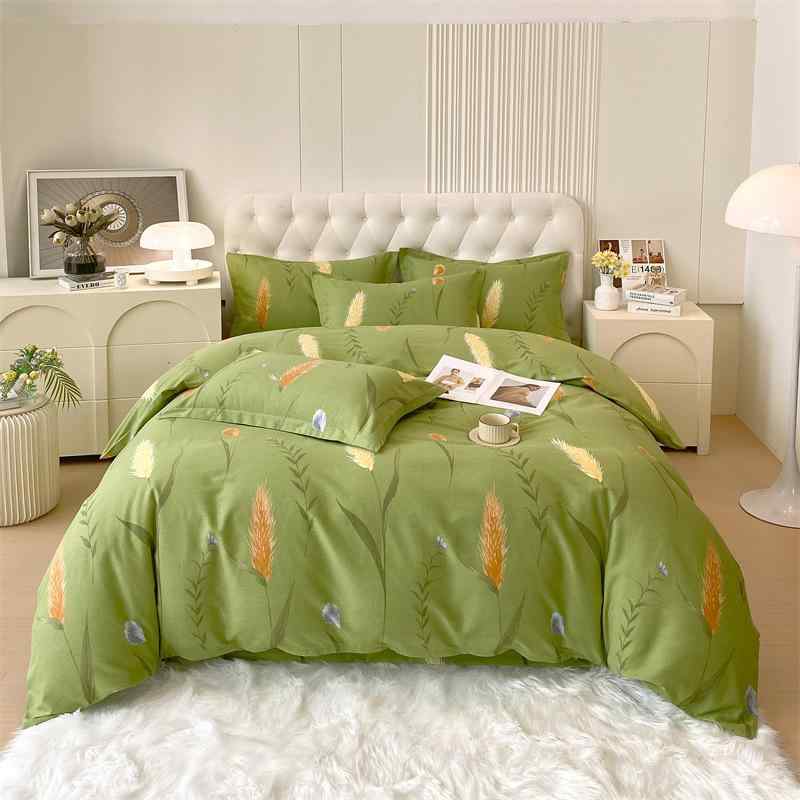 Gel Beds - 秋冬 ベッドリネン セット 純綿 加厚 蓄熱保暖 磨毛加工 現代 シンプル 植物 花柄 ベッドシーツ 掛け布団カバー 枕カバー 1.5m 1.8m サイズ 対応 四季通用 柔らかい肌触り 暖か素材 日常使い 寝具