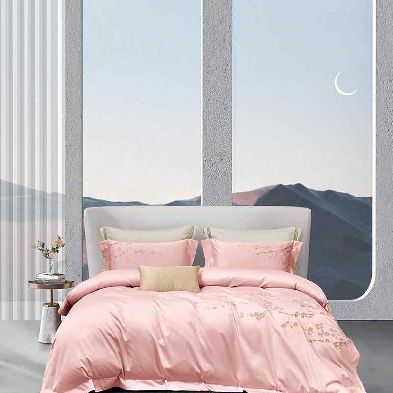 ベッドルーム 寝具セット 100S コットン 活性染色 春色 ピンク 花柄 パターン 柔らかい肌触り 吸湿性 通気性 軽量 ベッドシーツ 枕カバー 掛け布団カバー 1.8m サイズ 家庭用 室内用 日常使い 女性向け かわいい デザイン ベッドルームイン