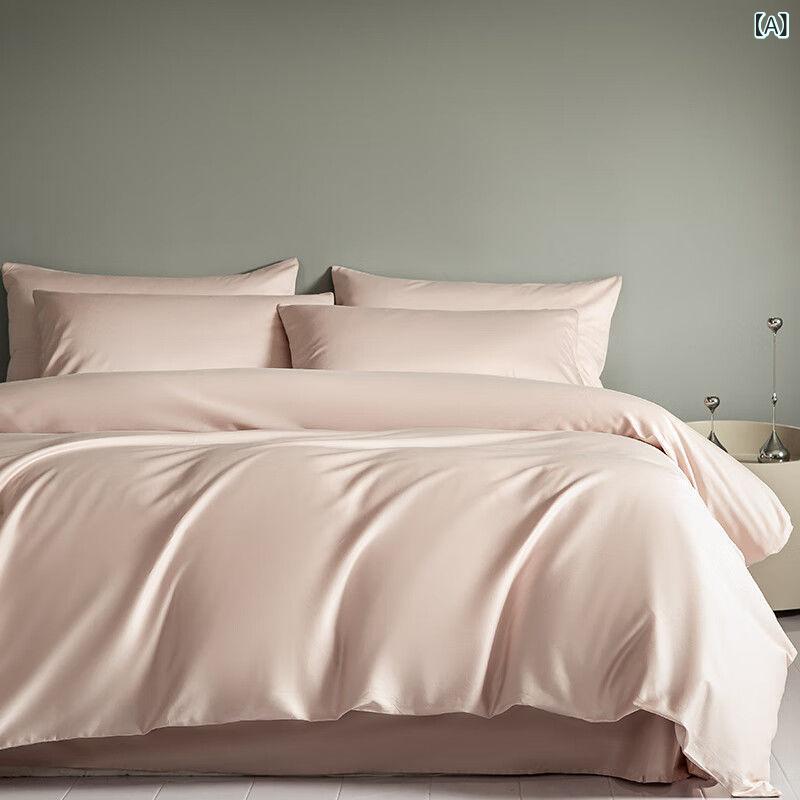 Gel Beds - ベッドルーム 寝具セット 長繊維綿 四件セット ベッドカバー シーツ 枕カバー 高級感 活性染色 純色 ピンク系 グレー系 パープル系 ゴールド系 グリーン系 ブルー系 ホワイト系 ベージュ系 軽量 柔らかい 吸湿性 通年使用 寝室用 快適 リラックス