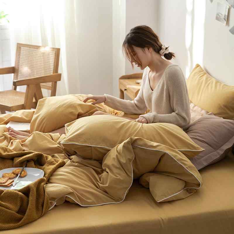 ベッドルーム 寝具セット 全棉 純綿 長絨綿 厚手 磨毛加工 ベッドカバー シーツ 枕カバー 活性染色 斜紋織り キルティング加工 軽量 吸湿速乾 肌触り良い ベッドシーツ式 単色 ダブルカラー 赤 黄色 茶色 青 緑 ピンク 銀 グレー ピンク系 グレ