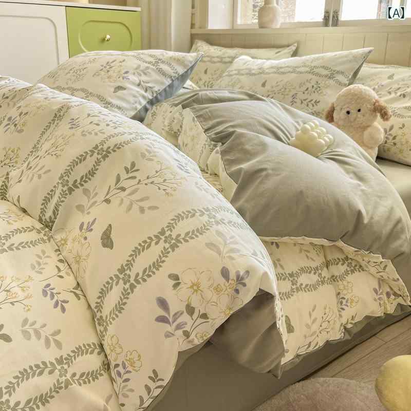 ベッドルーム セット 純棉 寝具 活性染色 植物花卉柄 斜紋織り 初秋 雅韵花都 花柄 蝶柄 花溪 花香 夢幻蝶 浅花 恬静 唯美 嫣語 伊芙琳 花海 知微 学生寮用 1.5m シングル ベッドシーツ 枕カバー 軽量 快適 吸湿性 通年使用