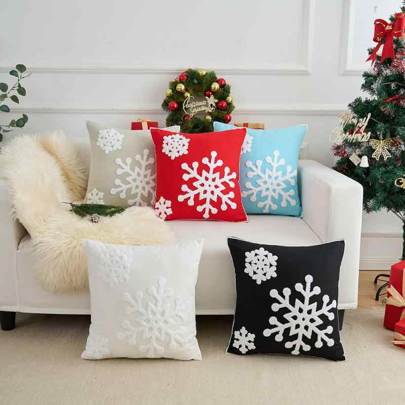 Pillow Cases - 抱枕カバー クリスマス 大雪花 刺繍 クッションカバー 柔軟 冬 インテリア ソファ 赤 グレー ライトブルー ホワイト ブラック 45cm 現代 シンプル PPコットン 填充 季節 装飾 暖かみ 雰囲気 刺繍デザイン 雪の結晶 パターン 寝室 リビング