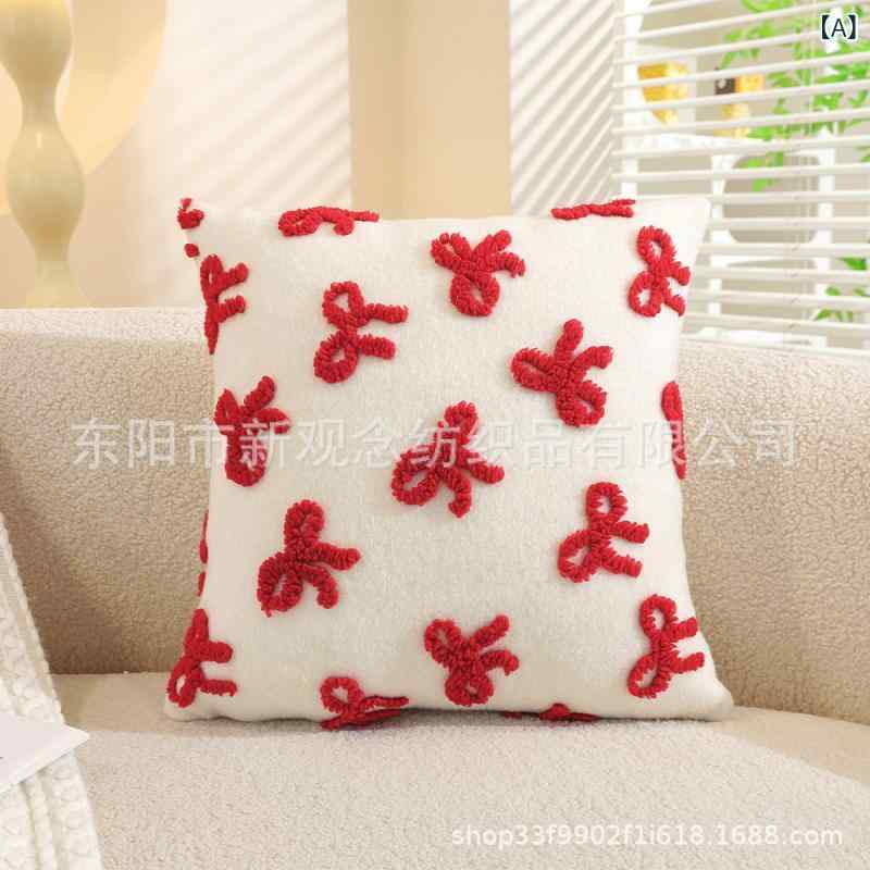 Pillow Cases - 抱き枕カバー 羊毛風ふわふわ 提花蝶結び ソファ飾り クッション かわいい腰当て 赤 ピンク 現代簡約スタイル 軽量 装飾用 室内用 45x45cm 30x50cm