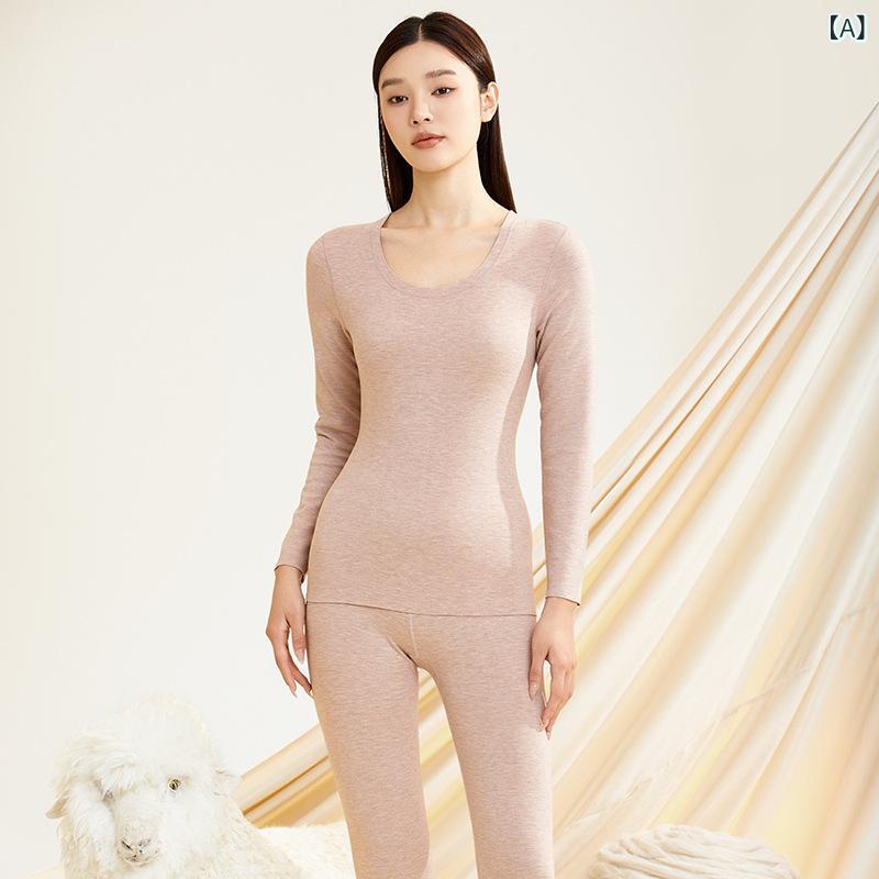 秋冬 保暖 インナー メンズ レディース 羊毛 絹 接触冷感 発熱 抗菌 無痕 加厚 加絨 長袖 長ズボン セット トップス ボトムス ユニセックス 暖か 肌着 発熱機能 抗菌加工 厚手 長袖トップス 長ズボン 綿混 ピンク グレー パープル ブラック