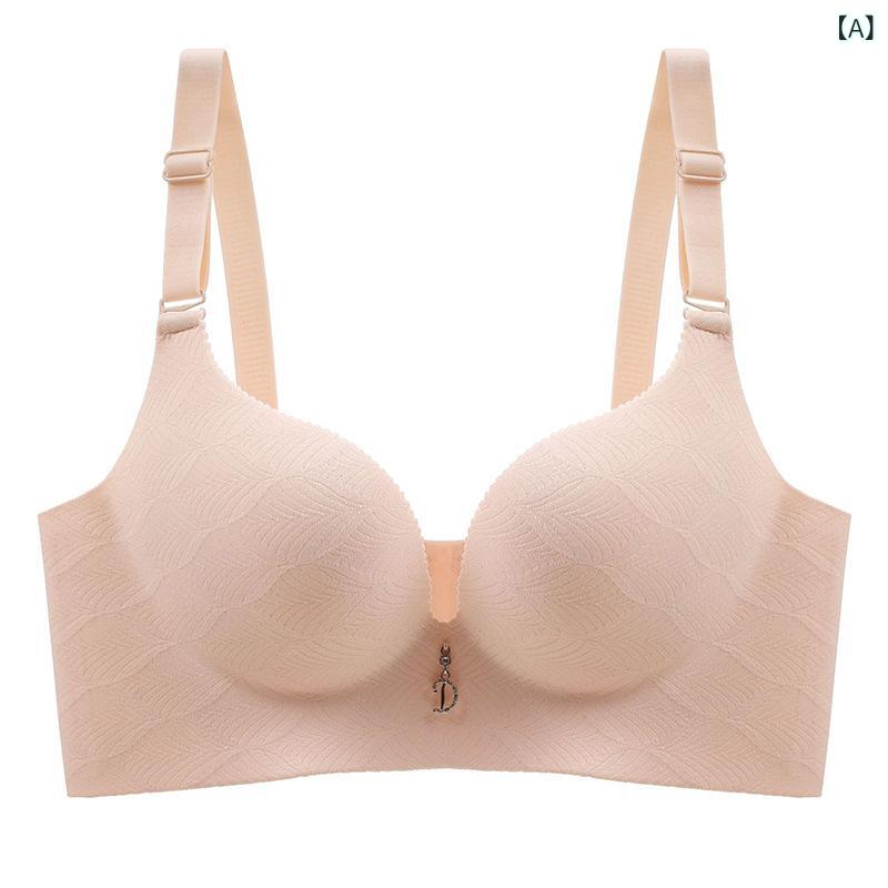 レディース 無痕ブラジャーセット ワイヤレス プッシュアップ サイドサポート 調整型 上部薄型 下部厚め 2.5cmパッド 薄型 0.6cmパッド 肌色 赤 黒 ピンク ナイロン スパンデックス コットン 面料 快適 シンプル カジュアル 青年向け