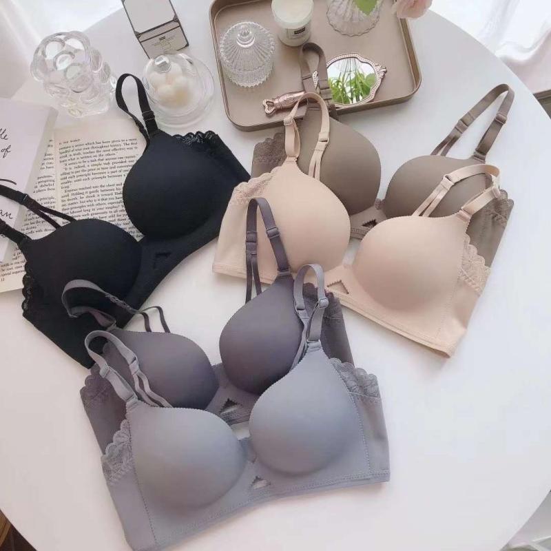 ブラジャー 女性用 無ワイヤー プッシュアップ 小胸対応 3/4カップ 中厚模杯 固定肩ストラップ 後ろ二段フック 光沢生地 シンプルカジュアル 接触冷感 アウトドア 部屋着 伸縮性 吸湿速乾 軽量 ブラック ベージュ ブラウン グレー系 ピンク系 秋冬