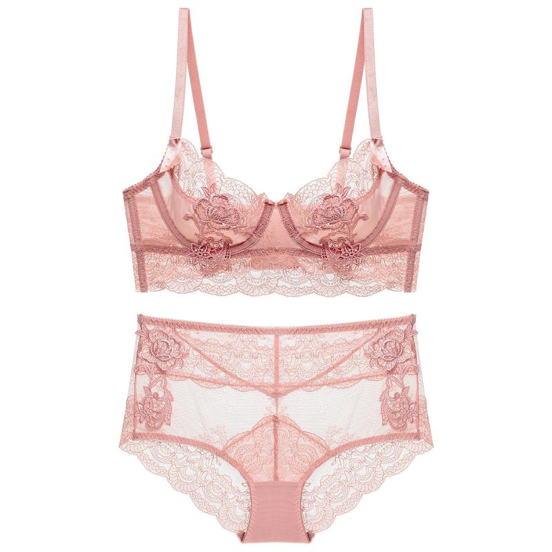 レディース ブラジャー セット セクシー レース 超薄型 3/4カップ 調整型 副乳収集 ガター 女性下着 ピンク グレー ブラック ワインレッド ダークグリーン ナイロン 接触冷感 軽量 伸縮性 高級感 ピンク系 グレー系 ブラック系 赤系 緑系 豪華