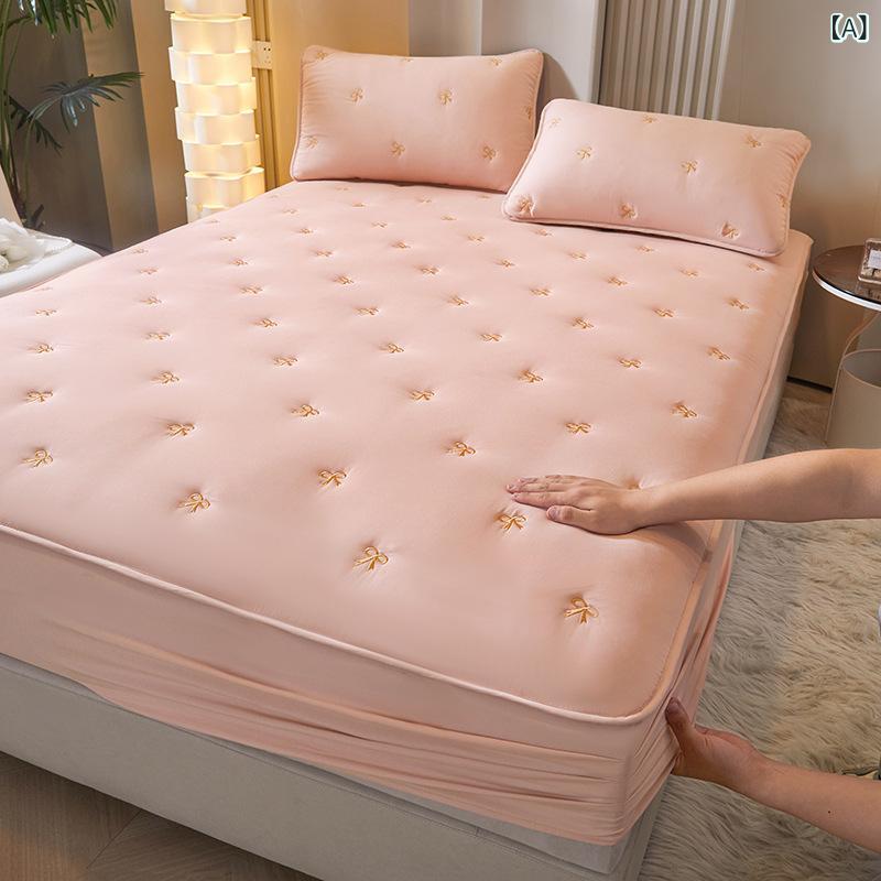 Sheets - ベビー 床笠 大豆繊維 刺繍 綿素材 保護カバー ピンク カーキ グレー ホワイト 蝶結 花柄 現代 シンプル スタイル 四季 通年 軽量 吸湿 速乾 水洗い 可能 シングル サイズ 対応 枕カバー 付き