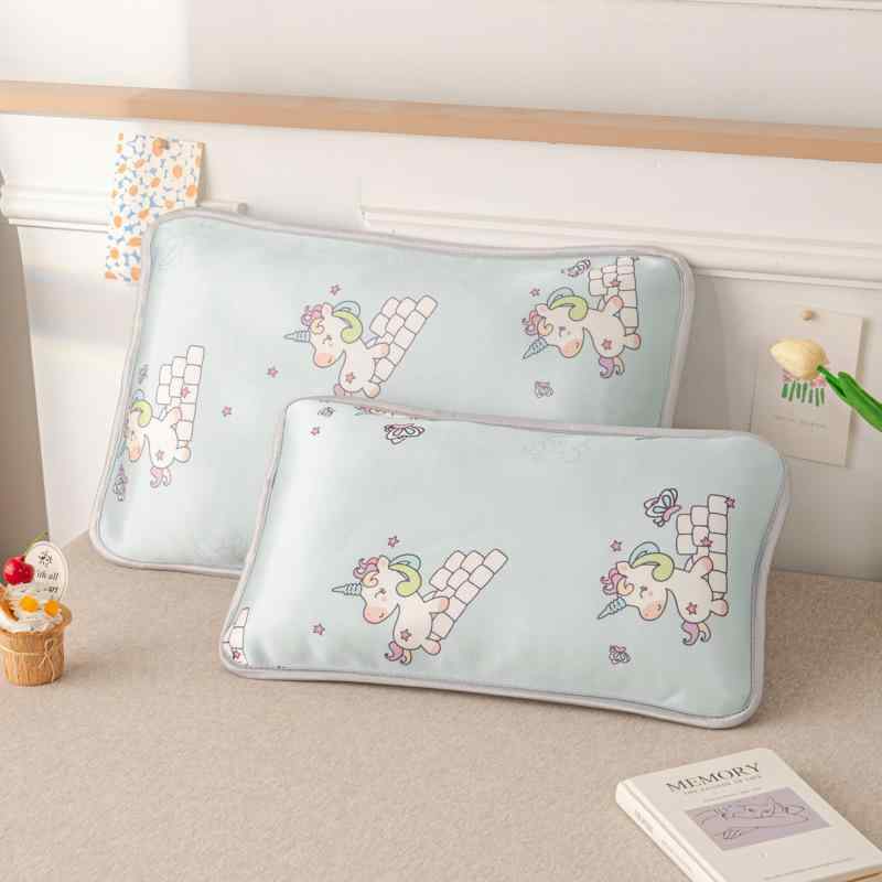 Pillow Cases - キッズ ベビー 接触冷感 枕カバー セット 子供用 夏用 クール 枕芯 付き かわいい 動物プリント 綿素材 吸湿速乾 軽量 通気性 幼稚園 お昼寝 アイボリー ホワイト 虎 熊 恐龍 兎 猫 ユニコーン デザイン 双面 40cm×60cm 30cm×5
