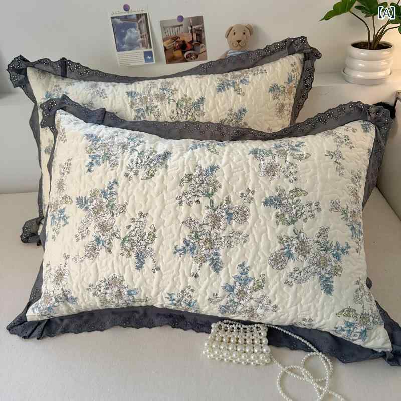 Pillow Cases - 枕套 法式 全棉 純棉 クッションカバー 家用 寝室 ベッドルーム グレー 深灰色 活性印花 斜紋 キルティング 花柄 パターン 雲中憶 ブラウンベア 采薇ラビット スターズドッグ チェックベア マキド クッキーベア ムーンライトバニー 萌えラビット プ