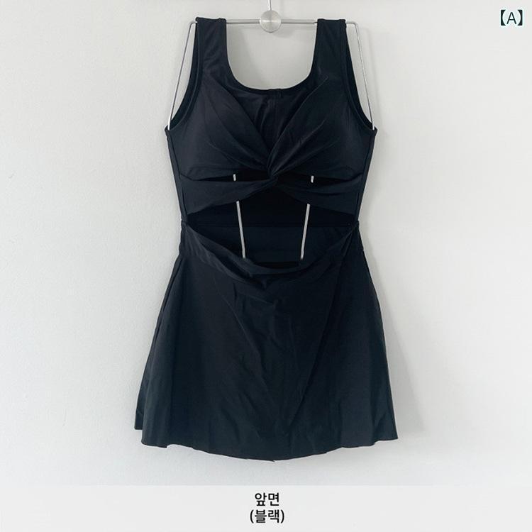 レディース ワンピース水着 高腰 腹カバー 分体式 保守 温泉 度假 速乾 性感 タイト 背中開き 高伸縮 耐久 小清新 欧米風 無袖 胸パッド 無ワイヤー ニット 82% ライクラ 18% ブラック ココア グリーン 泳ぎ 水中運動 2
