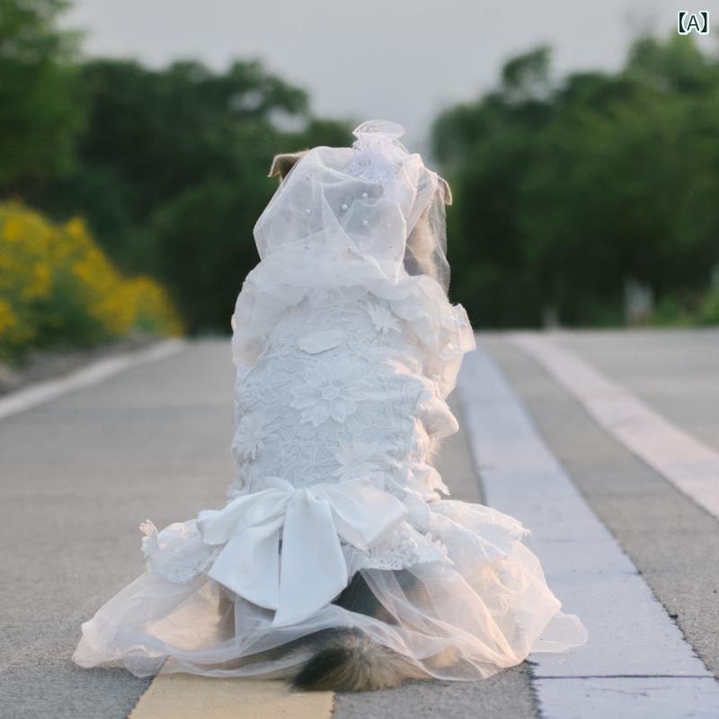 ペット ドレス 犬猫用 結婚式 ウェディング プリンセス スカート 蓬蓬 スカート コーギー 写真撮影 衣装 通用 涤纶 素材 軽量 薄手 かわいい スタイル セット 頭飾 付き フェミニン デザイン 室内 屋外 対応