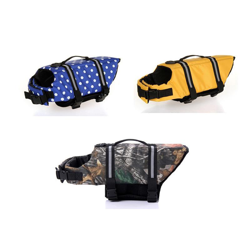 犬 救生衣 犬用品 犬 泳服 大型犬 小型犬 夏用 犬 游泳服 ペット ライフジャケット 浮力 安全 涤纶 素材 バックル 調整可能 迷彩柄 フラワー柄 ドット柄 ピンク 橙色 黒 紺 黄色 軽量 速乾 通気性 ビーチ プール 遊び 用