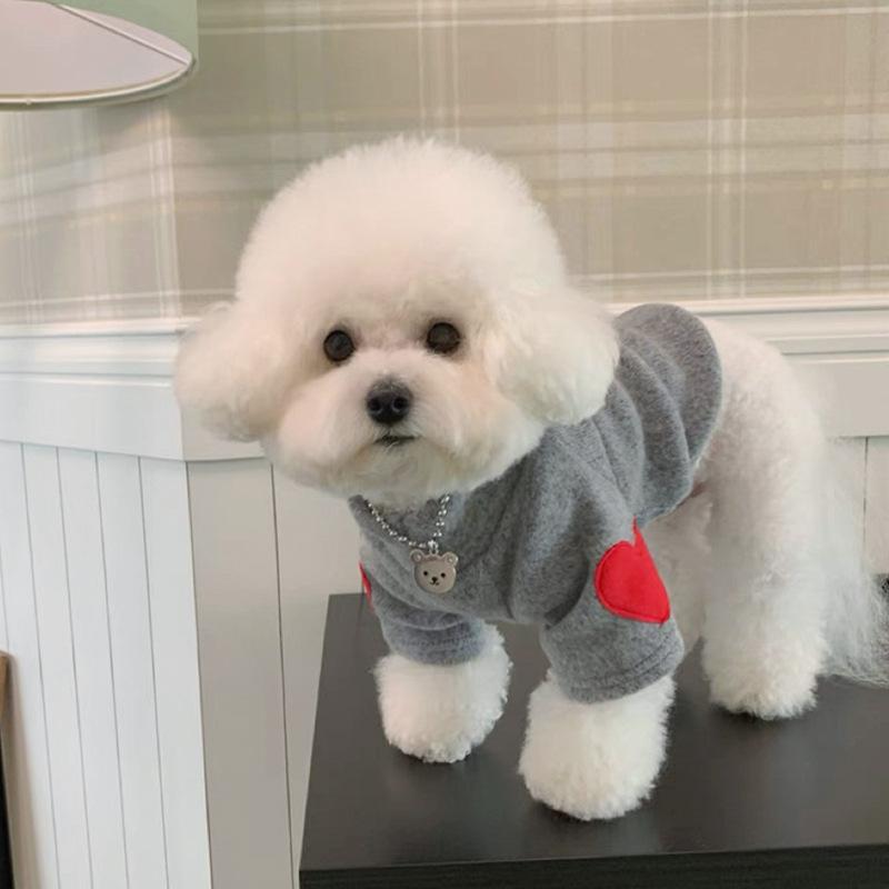 秋冬 ペット服 ユニセックス 犬猫用 ハート柄 保暖 フード付き パーカー トップス コットン風 素材 グレー ブラック ベージュ ブラウン パープル ピンク ストライプ ホワイト グリーン カートゥーン ラビット プリント ライトグリーン アイボリー