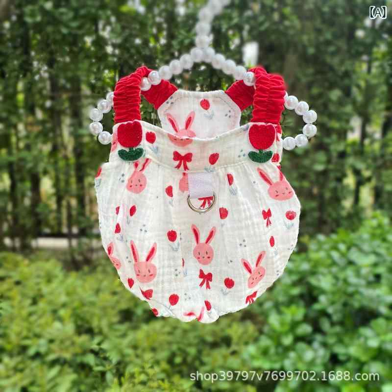 ペット服 春夏 犬猫用 吊り紐スカート 薄手コットン 防紫外線 防毛抜け 外出着 赤 緑 泡泡スカート ケーキスカート かわいいプリント 軽量 通気性 吸湿性 ユニセックス XSから4XL 通用性 カジュアル 動物服 スカートタイプ コットン素材 室内外