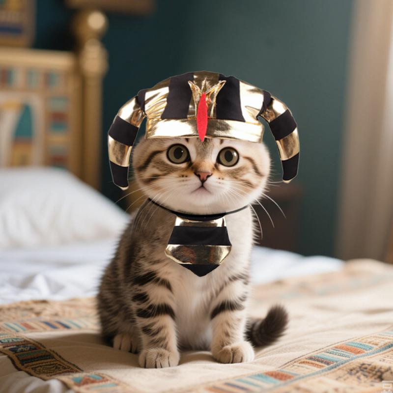 ペット 帽子 ハロウィン ファラオ コスプレ ユニセックス 犬猫用 ゴールド ポリアエステル 軽量 変身装 カジュアル スタイル(x3)