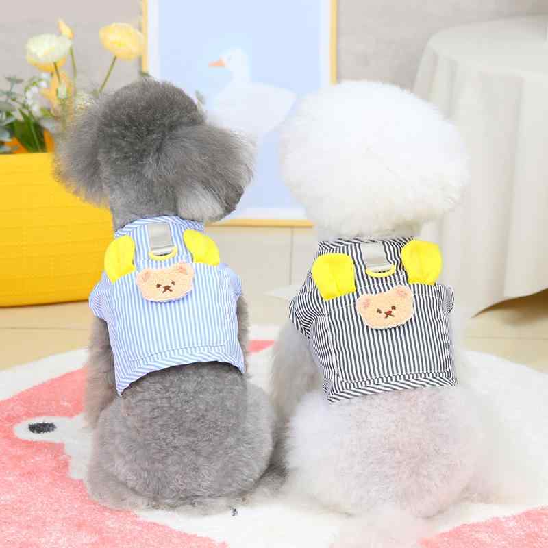 Custom-Made - ペット服 犬 猫 ユニセックス 縦ストライプ 胸背ベスト コットン 素材 軽量 通気性 良い 休閑スタイル 普段使い ペットアクセサリー 犬服 猫服 かわいい デザイン ブルー ブラック カラー S M L XL XXL サイズ 対応