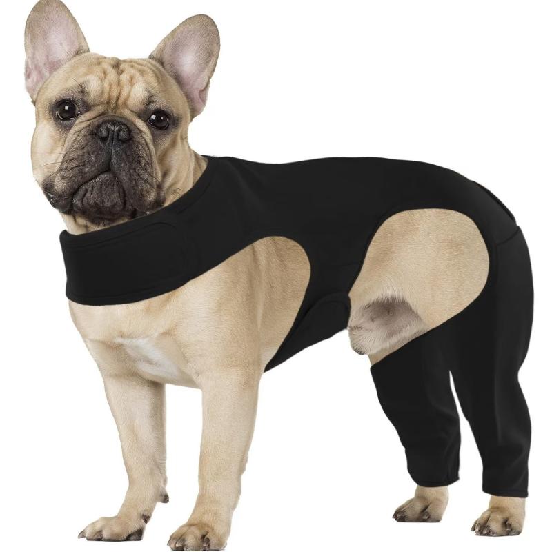 ペット服 犬用 術後保護 後腿ガード 舐め防止 補助レッグカバー ユニセックス ブラック グレー ポリエステル素材 伸縮性 軽量 英倫スタイル 通年使用 室内外対応 XS S M L XL XXL XXXL 背広パンツ型 回復支援 保護具