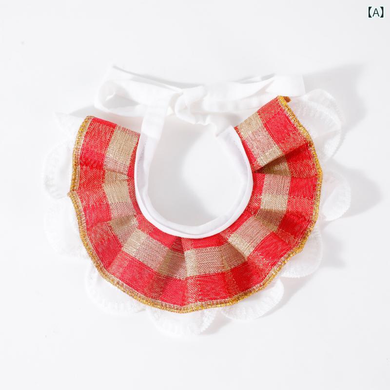 ペット ネックウォーマー 猫 犬用 かわいい プリンセス風 格子柄 コットン素材 韓国風 レース 赤 橙 緑 赤格子 チェック柄 首輪カバー 首回り保護 柔らかい 通年使用 ユニセックス 均一サイズ 日常使い 軽量 吸湿性 ペットアクセサリー(x2)