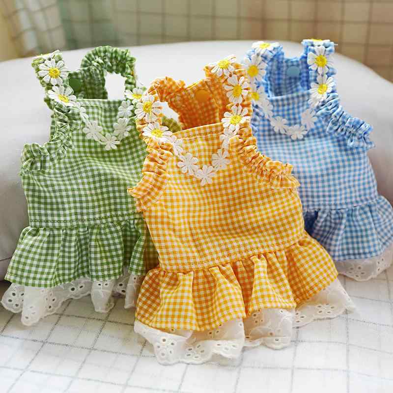 Other Large Dog - ペット 服 犬猫 通用 夏用 花柄 ミニ チェック 柄 太陽 スカート レース プリンセス スタイル 涤纶 素材 軽量 通気性 かわいい デザイン XS S M L XL サイズ