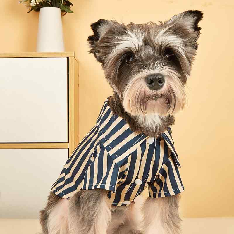 Custom-Made - ペット服 猫用 犬用 条紋シャツ 英倫スタイル 涤綸素材 深色 ユニセックス XS S M L XL