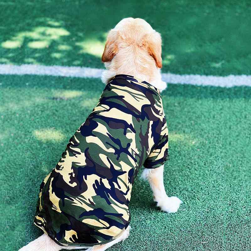 犬用 服 大型犬 中型犬 ゴールデンレトリバー ラブラドール ハスキー ボーダーコリー 迷彩柄 背心 袖付き 薄手 ポリエステル 素材 軽量 通気性 良い ユニセックス カジュアルスタイル 夏 向け ペットウェア