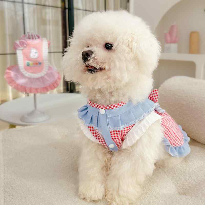 ペット 服 犬用 プリンセス スカート 小型犬 春夏 薄手 コットン 素材 かわいい デザイン 牛仔 ブルー ピンク 軽量 吸湿性 通気性 ビション フレイズ 対応 ユニセックス 普段使い アクティブ スタイル