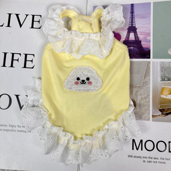 ペット服 ユニセックス 夏用 薄手 クール メッシュ キャミソール 小型犬 ビションフリーゼ ポメラニアン ヨークシャーテリア 猫 防毛抜け コットン 黄色 軽量 通気性 吸湿速乾 普段使い カジュアル ユニセックス ペット 服 キャミソール 犬猫 対応