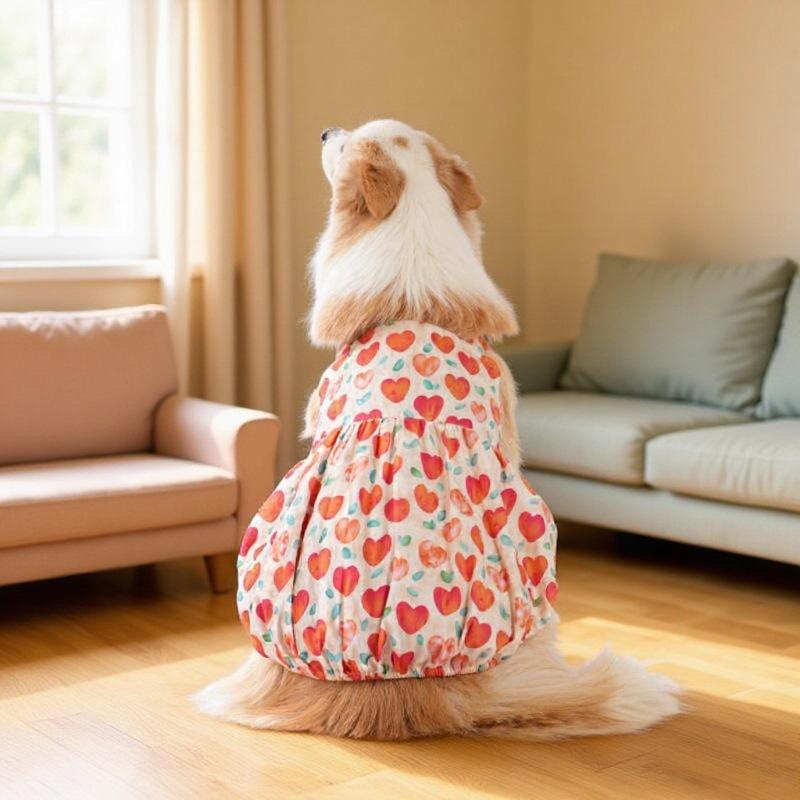 ペット ドレス プリンセス スカート 純棉 薄手 犬服 かわいい ユニセックス 赤 黄色 花柄 デイジー柄 軽量 吸湿速乾 通年 ビッグドッグ コットン素材 フレッシュ カジュアル ハッピー プリント フレア デザイン