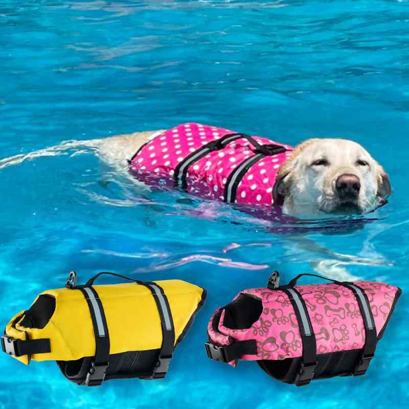 犬用救生衣 犬服 ペットライフジャケット 犬用水着 泳ぎ用 夏用 サイズ展開 涤纶素材 軽量 伸縮性 吸湿速乾 迷彩柄 花柄 ドット柄 蛍光グリーン ピンク系 ブルー系 イエロー系 赤系 黒 男女兼用 犬用レジャーウェア 防水加工 浮力機能 安全設計 犬